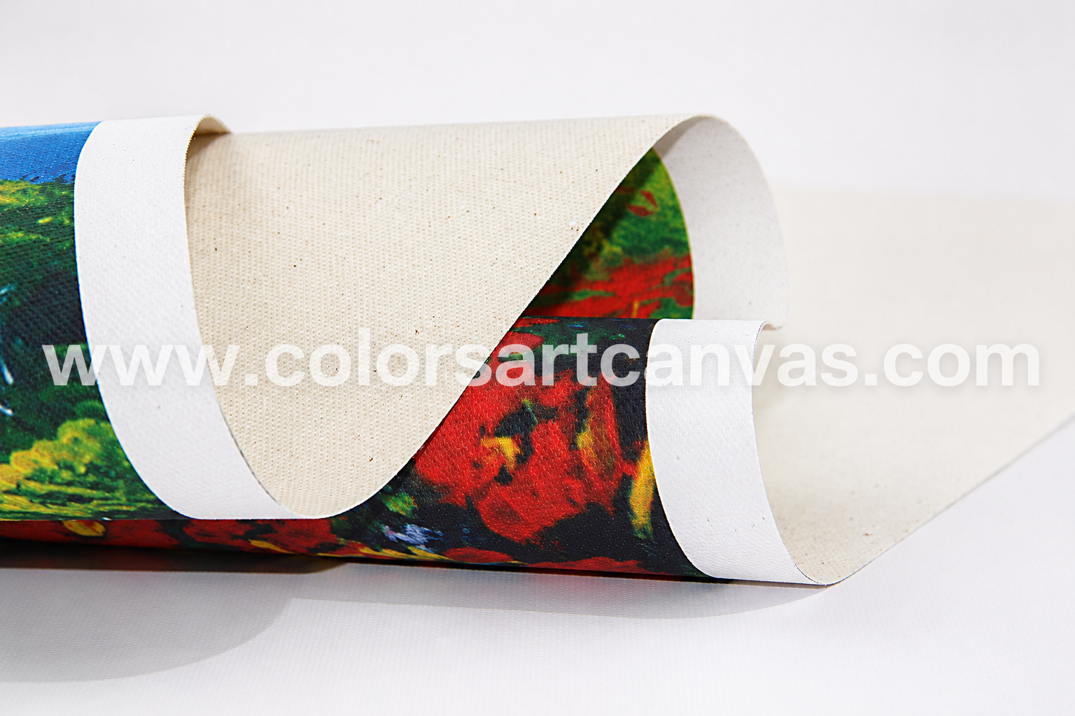 Cross-sectional illustration of printable canvas showing the base fabric, ink receptive coating and printed image