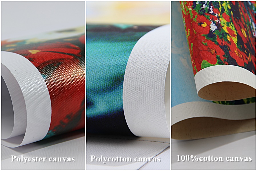 Cotton polyester and polycotton inkjet canvas material and texture comparison
