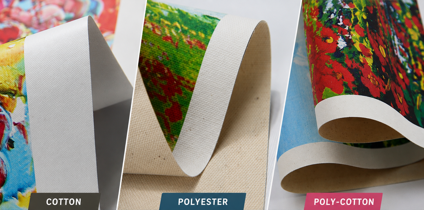 Cotton vs polyester vs poly-cotton inkjet canvas comparison for professional printing