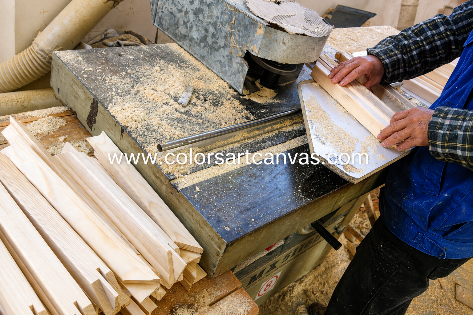 Wooden canvas stretcher bar manufacturing workshop at Colors Art