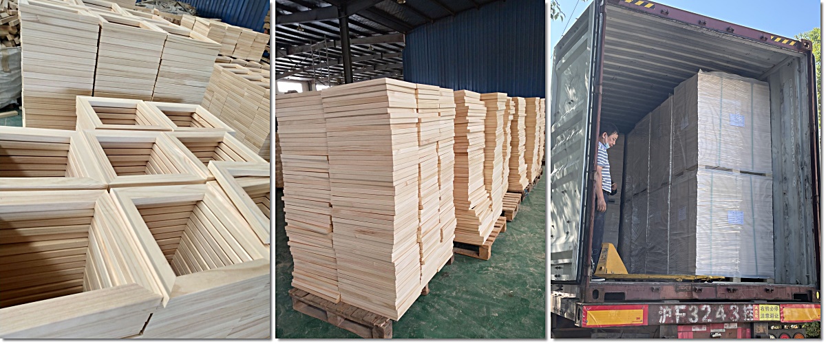 Bulk canvas frame production pallet packing and container loading