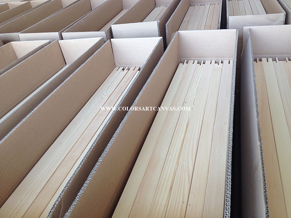 CR3828 wooden stretcher bars packed in cartons for bulk export