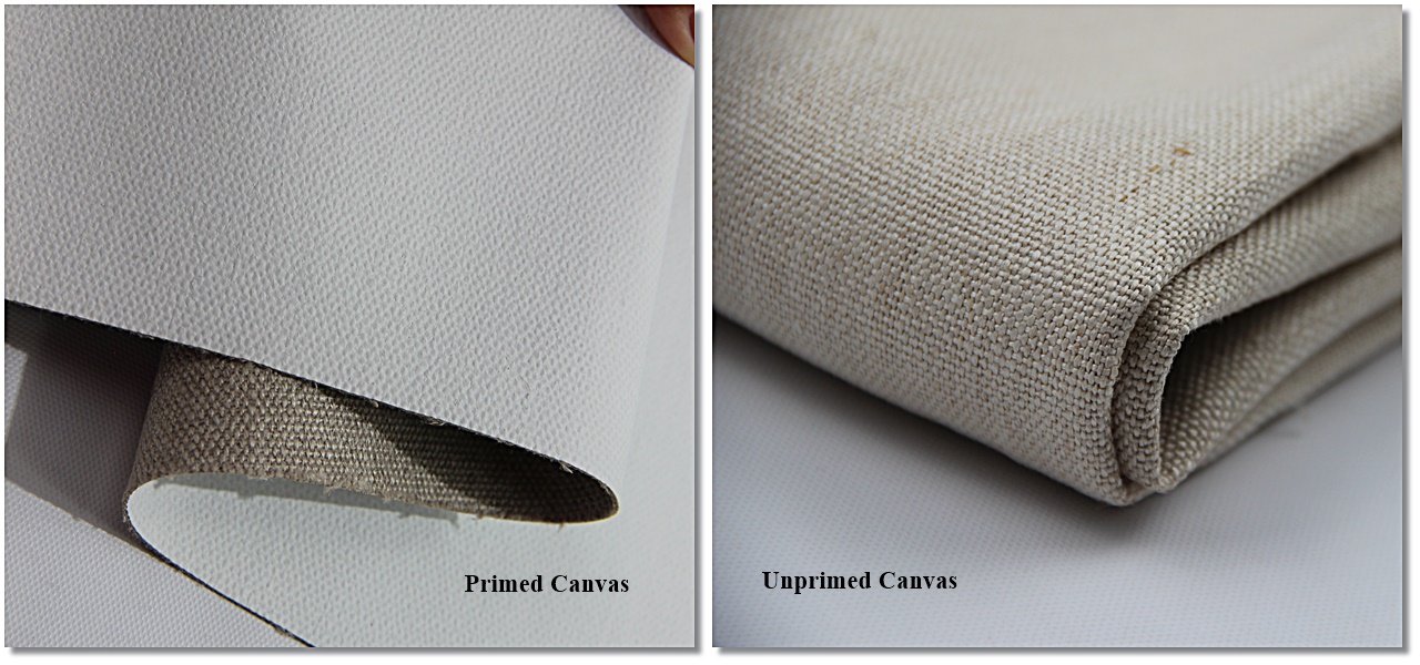 Primed and unprimed artist canvas roll surfaces