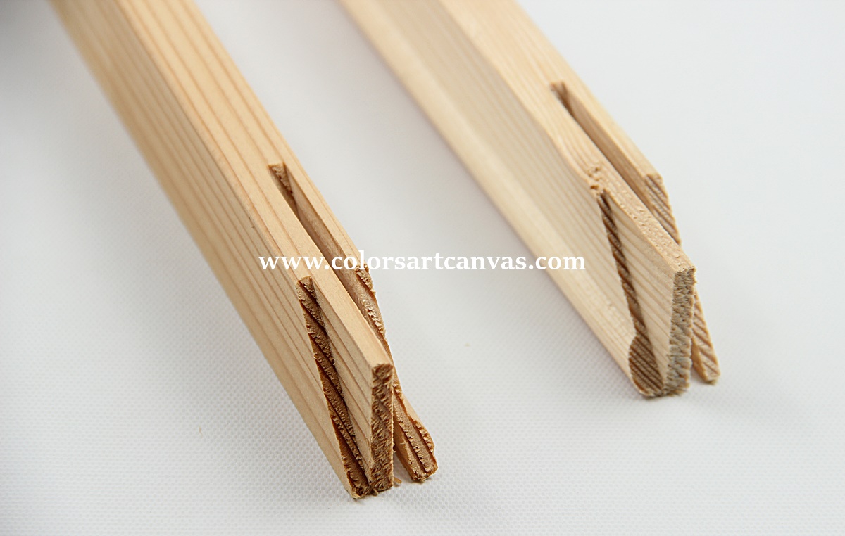 Machined tenon joint on 17mm x 38mm knot-free pine stretcher bar