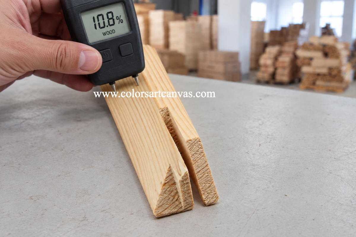 pine stretcher bar moisture content test